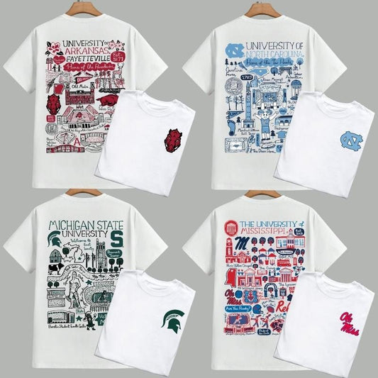 All Team Football Vintage Sketched T-Shirt, Throwback College Football Crewneck, Unisex Retro Football Fan Pullover