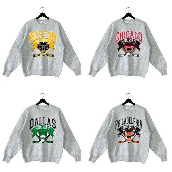 All Team Hockey Crewneck - Retro Ice Hockey Sweatshirt for Game Day Fans T-Shirts, Hoodie | InkThreadWorks.com