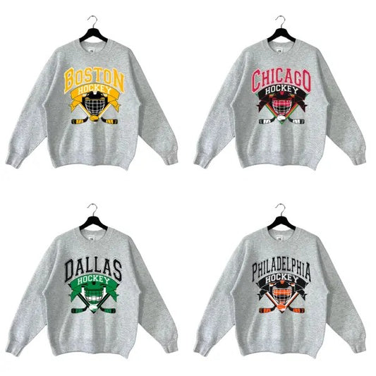 All Team Hockey Crewneck - Retro Ice Hockey Sweatshirt for Game Day Fans T-Shirts, Hoodie | InkThreadWorks.com