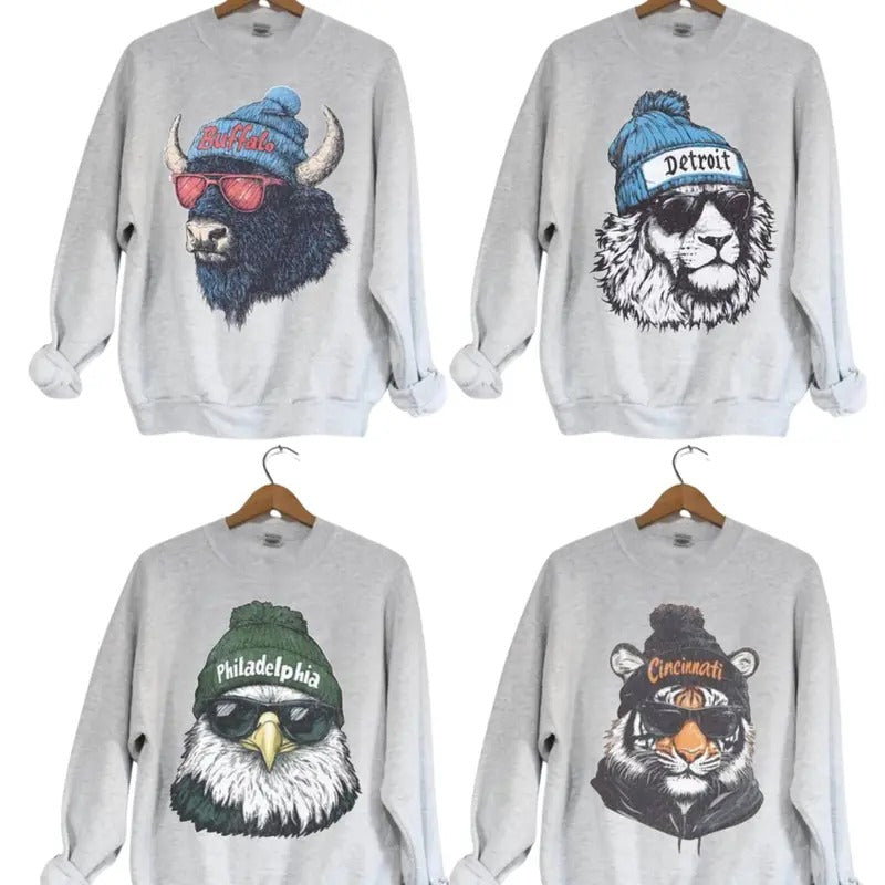 All-Team Mascot Football Ash Grey Crewneck Sweatshirt, Vintage 90s Graphic Style All Teams Football Sweatshirt team football