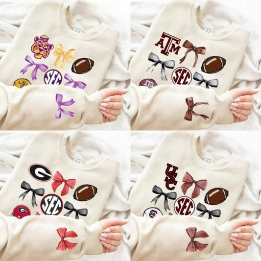 All Team NCAA Coquette Bow Football Sweatshirt, University Football SEC Sweatshirt, Gameday Tee Classic Cotton Sweatshirt, Menswear Womenswear Football Fan