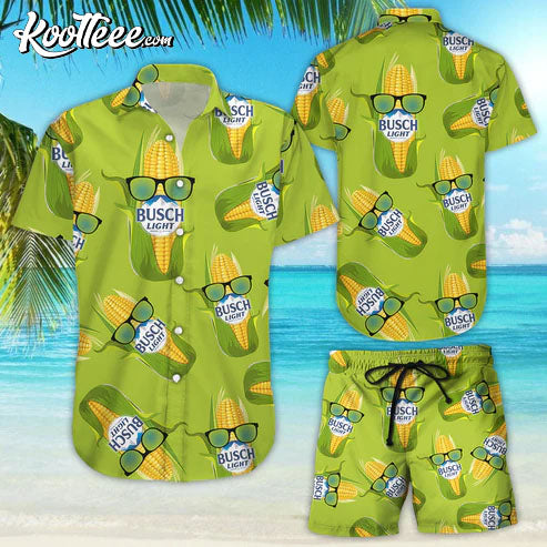 Aloha Busch Light Corn Hawaiian Shirt And Shorts