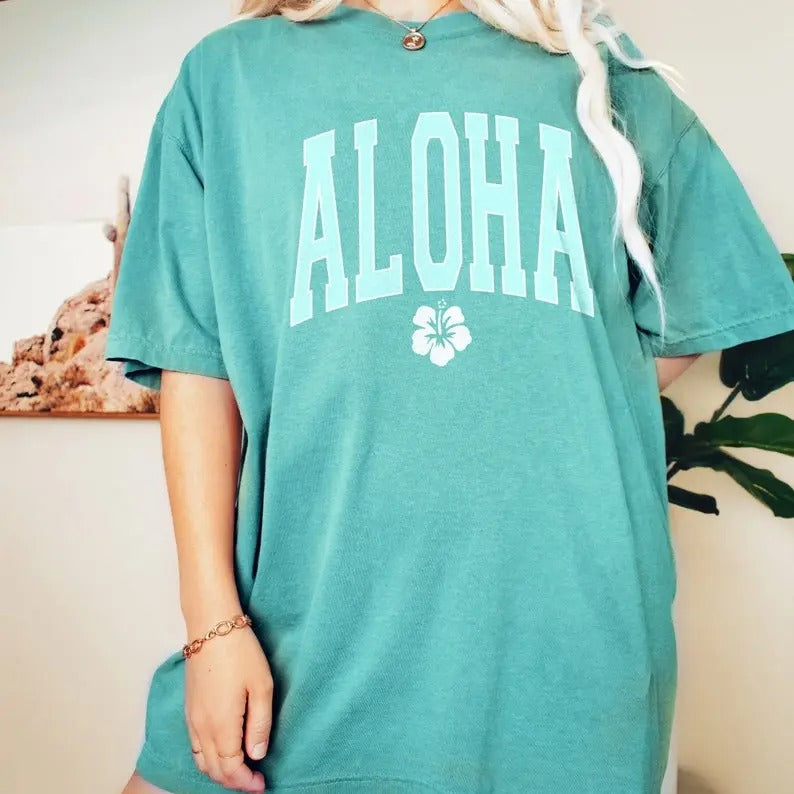 Aloha Shirt Hibiscus Tee Hawaii Tshirt Women's Tshirts Oversized T-shirt Beach T Shirt Summer Tee Hibiscus Flower Shirt...