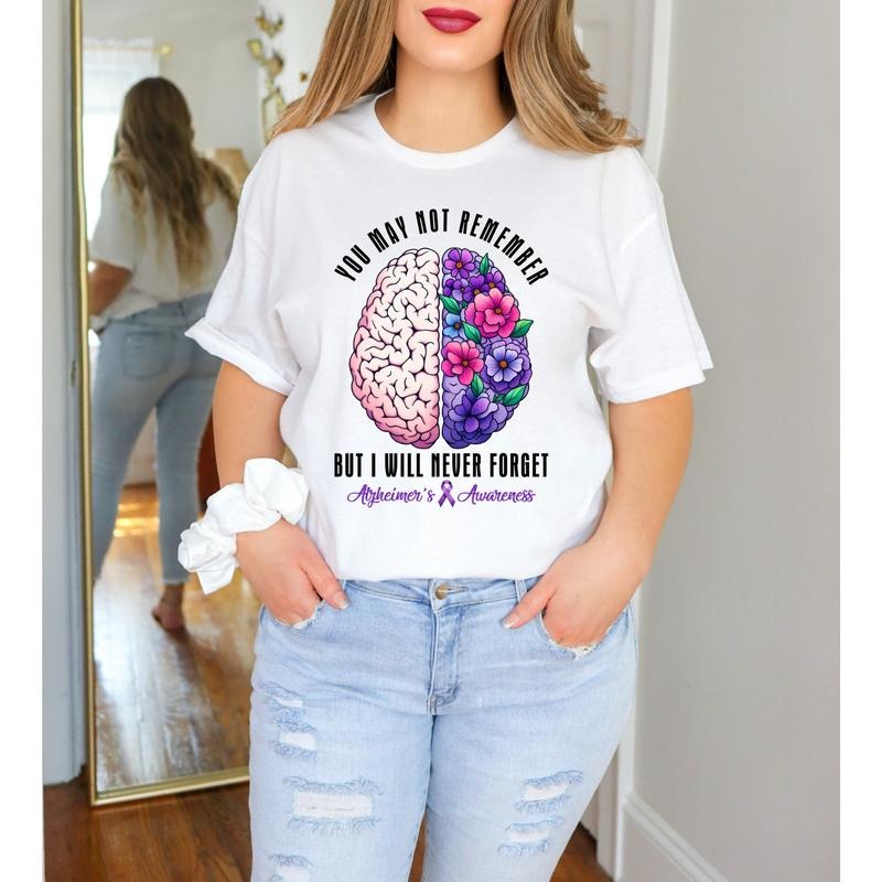 Alzheimer's Awareness Graphic T-Shirt White or Grey Unisex Fit with Inspirational Quote