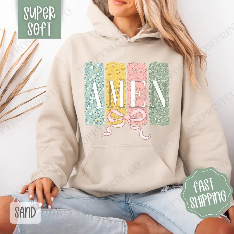 Amen 1 Hoodie, Easter Women's Crewneck, Cute Religious Women's Hooded Sweater T-Shirts, Sweatshirt | InkThreadWorks.com