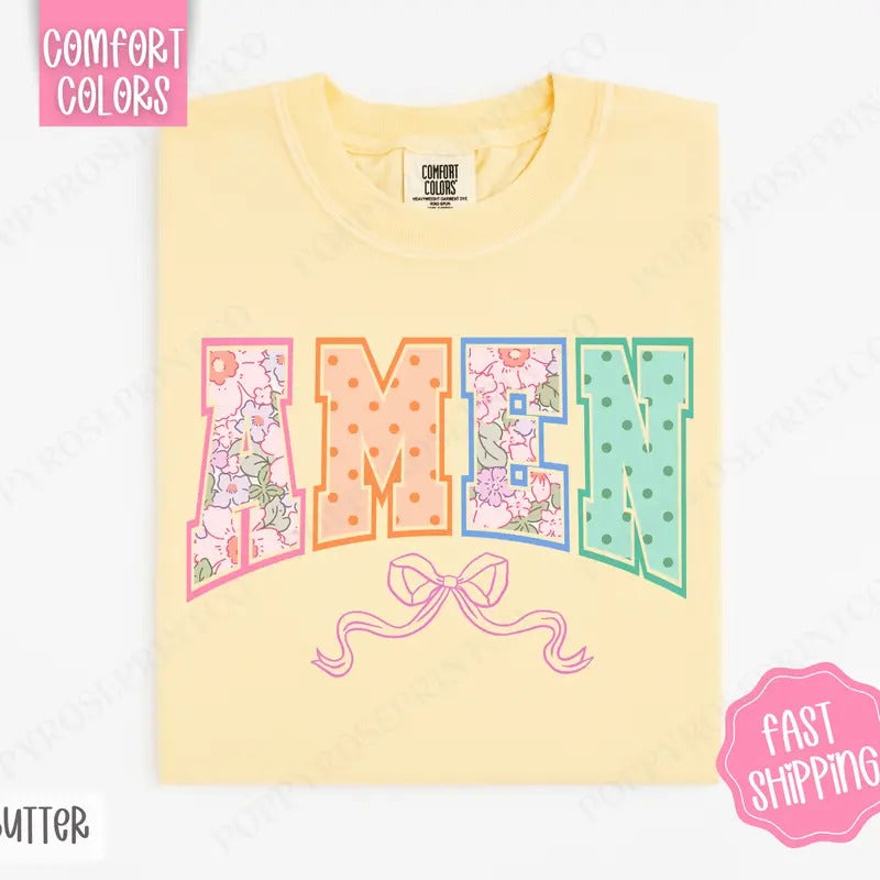 Amen Bow Shirt Comfort Colors, Easter Women's Tee, Cute Women's Tshirt Hoodie, Sweatshirt | InkThreadWorks.com