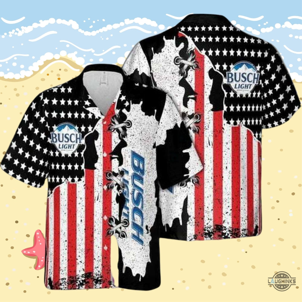 American Flag Busch Light Hawaiian Shirt And Shorts 4Th Of July Gift Independence Day Usa Red White Blue Patriotic Shirts