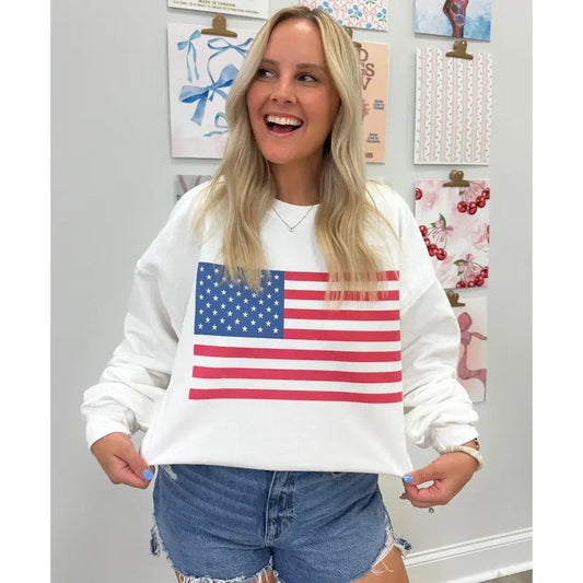 American Flag Crewneck Sweatshirt - Classic Design with Flag Pattern, Comfortable Fit, and Versatile Style
