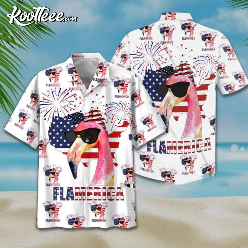 American Flag Flamingo Aloha Hawaiian Shirt