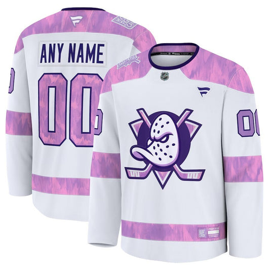 Anaheim Ducks Fanatics 2024 Hockey Fights Cancer Custom Practice Jersey - White