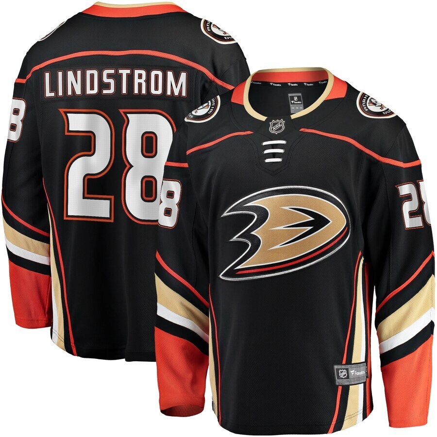 Anaheim Ducks #28 Gustav Lindstrom Home Premier Breakaway Player Jersey - Black