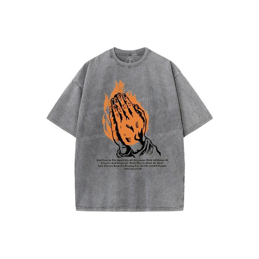 And Pray In The Spirit On Occasions Christia Washed T-Shirt Pure Cotton Fabric Casual Streetstyle Crew Neck Short Sleeve Soft-Washed T-Shirt Trendy Tops for Women for Men, Perfect Gift