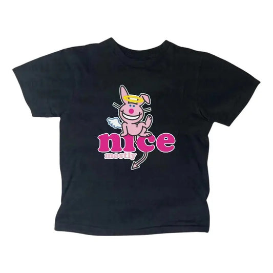 Angel Happy Bunny Baby Tee, Gothic Emo Girl Top, Scene Clothing 2000s, Y2k Top Women Streetwear, Casual Cotton Short...