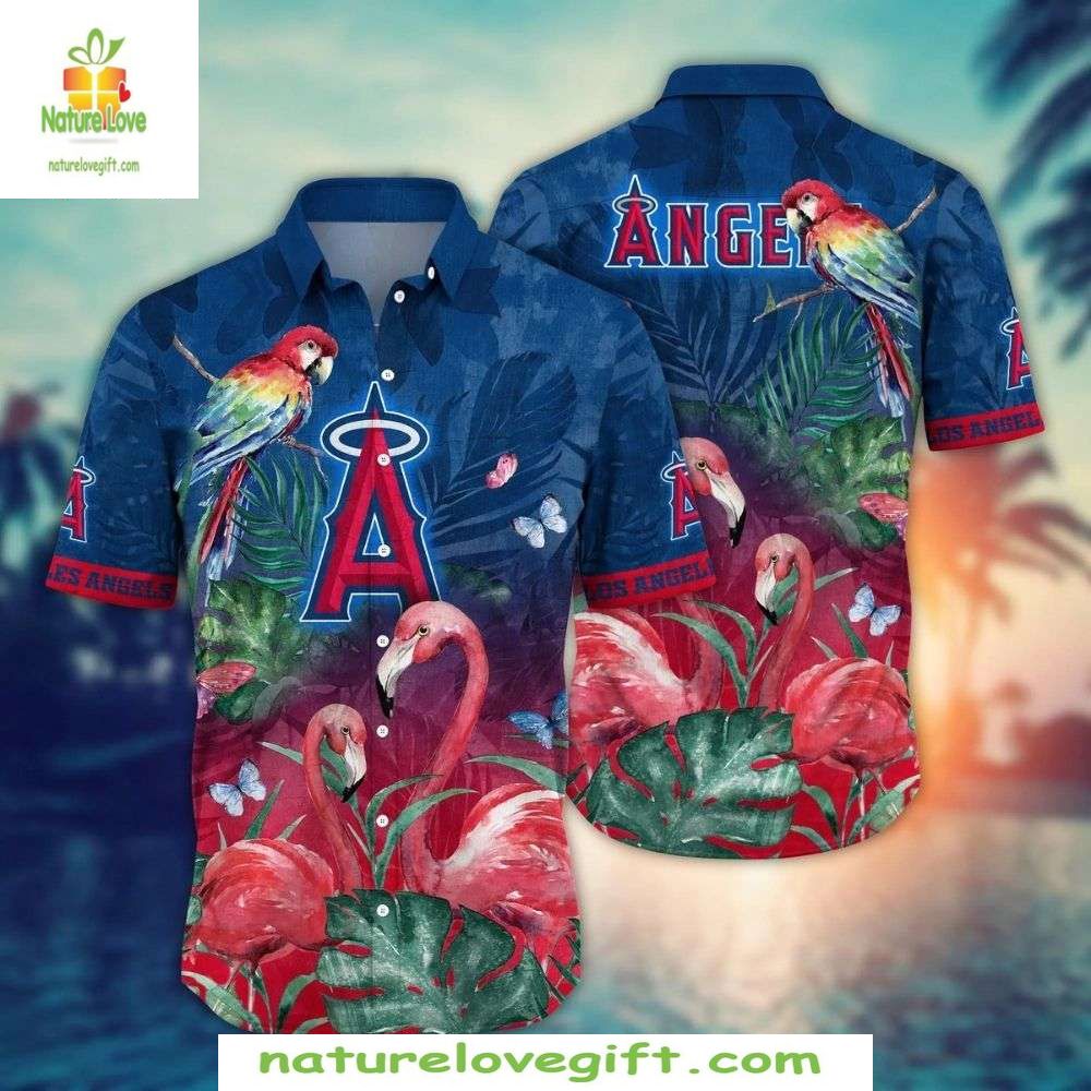 MLB Hawaiian Shirt Angels Parrot Paradise Tropical Baseball Apparel