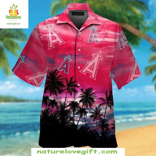 MLB Hawaiian Shirt Angels Sunset Paradise Palm Tree Baseball Apparel