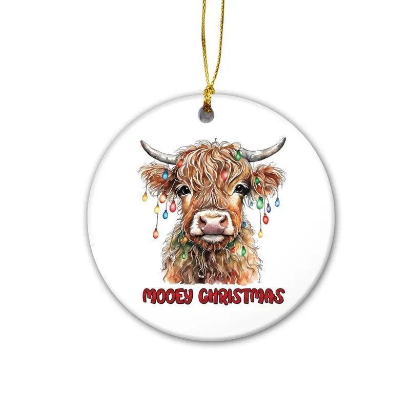 Animal Highland Cow Christmas Tree Ornament, Rustic Animal Ornament, Homestead Christmas Decor Ornament Print Metallic...