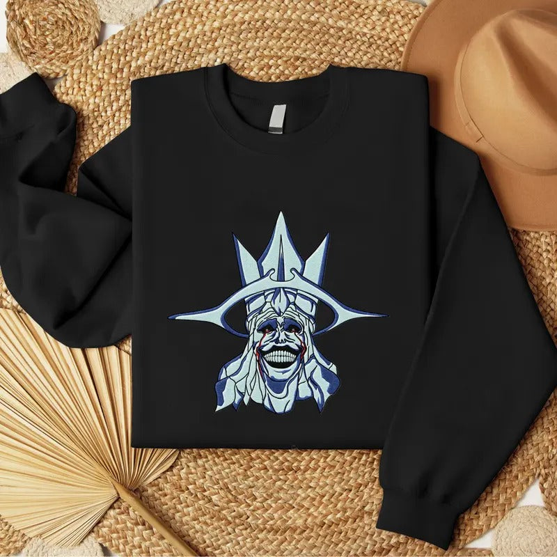 Anime Inspired Embroidered Shirt, Solo Leveling God Statue & Kasaka Venom Fang Embroidered Sweater, Hoodie