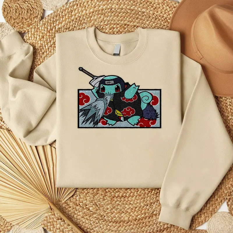 Anime Squirtle Kisame Embroidered Sweatshirt, Anime Embroidered shirt, Manga Shirt, Anime Embroidered Hoodie