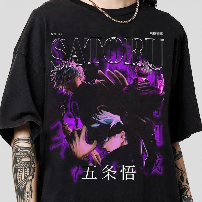 Anime Vintage Gojo Satoru Anime Lover Black Unise T-Shirt Gift Men and Women Graphic Tees Cotton Casual Crew Neck