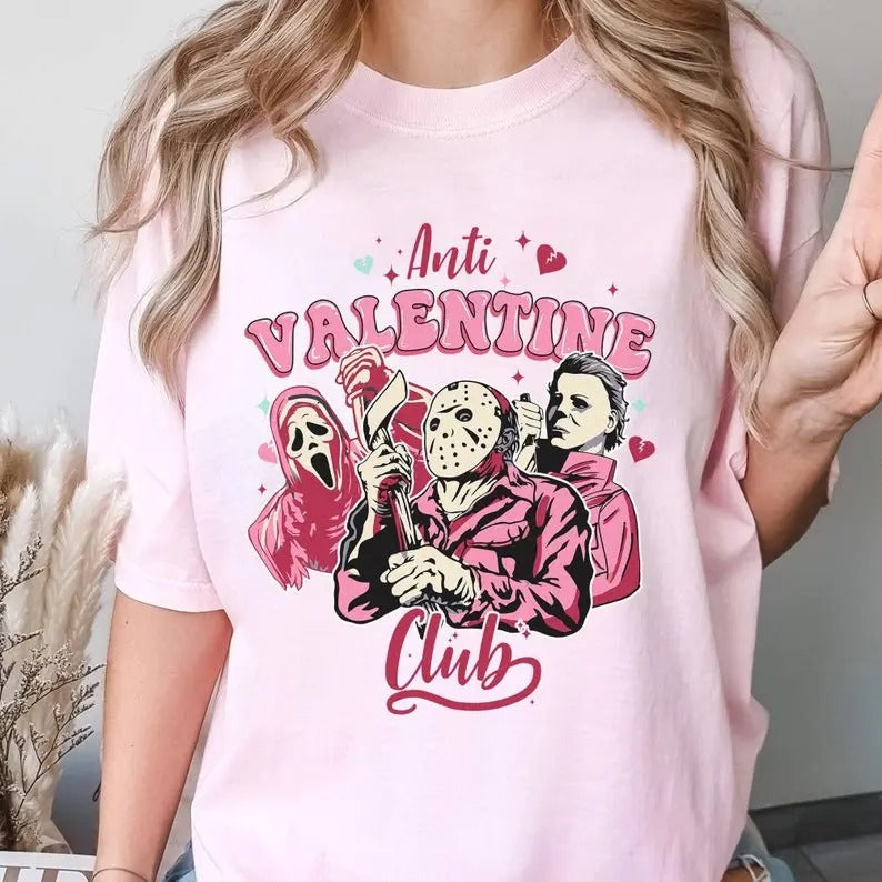 Anti Valentine Club Horror Movie Character Shirt, Single Valentine Anti Valentine Sweatshirt, Michael Myers Jason Voorhees Valentine Day Tee