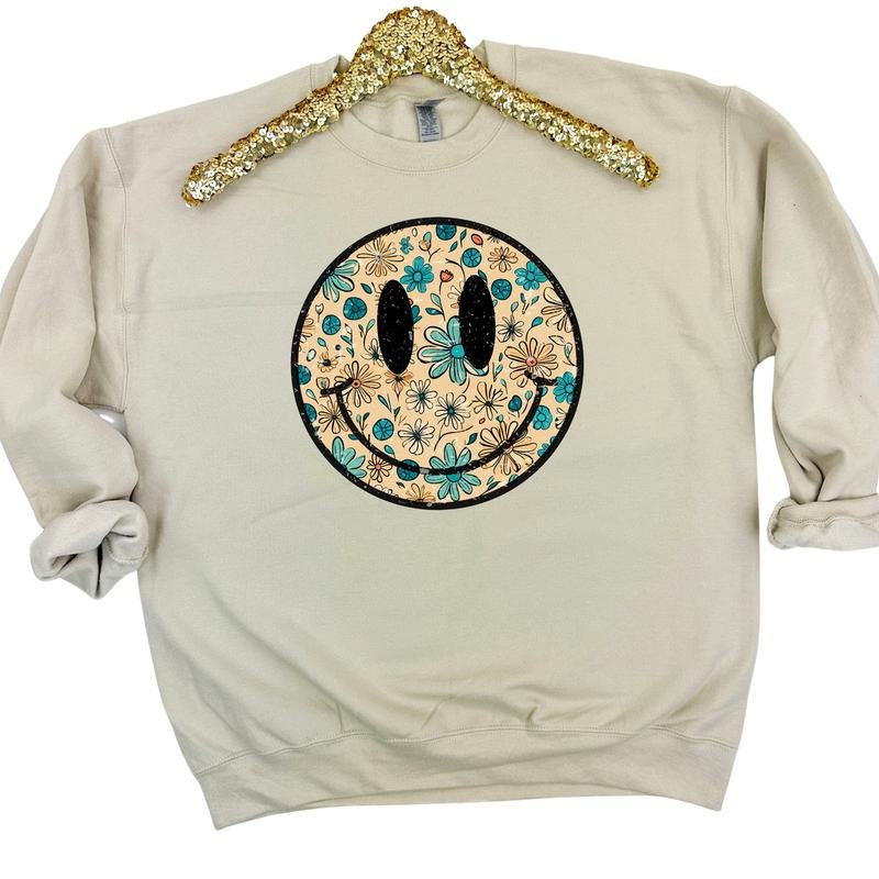 Antique Floral Happy Face Sweatshirt 'NLB' T-Shirts, Hoodie | InkThreadWorks.com