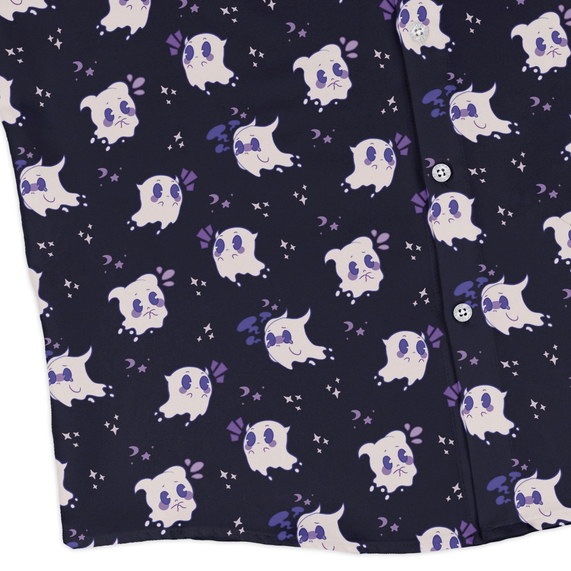 Anxious Ghosts Purple Long Sleeve Button Up Shirt