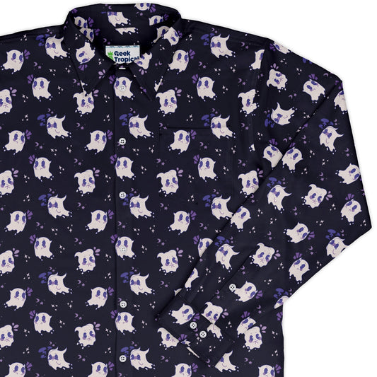 Anxious Ghosts Purple Long Sleeve Button Up Shirt