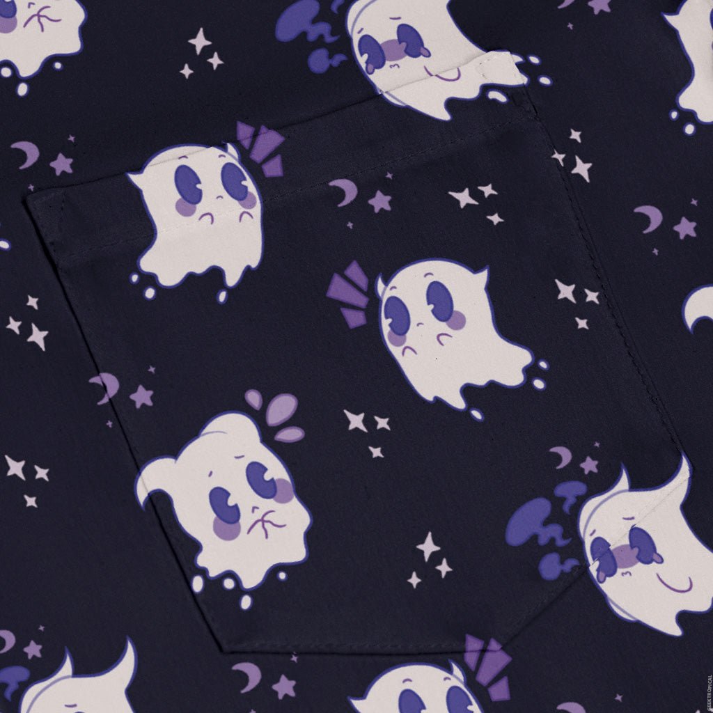 Anxious Ghosts Purple Long Sleeve Button Up Shirt