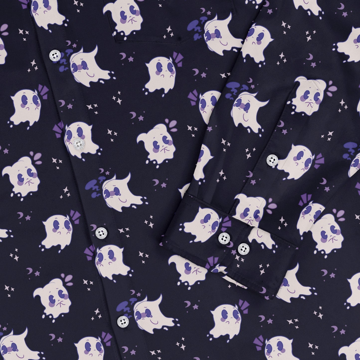 Anxious Ghosts Purple Long Sleeve Button Up Shirt
