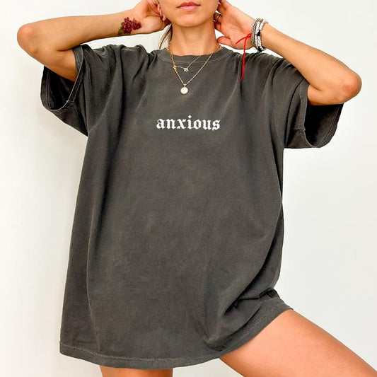 Anxious Shirt, Anxiety On Graphic Printed Tee, Mental Health Awareness Unhinged Shirt, Funny Psychology Shirt, Anxiety Tee, Anxious Girl T-shirt, Comfy Fabric Graphic Tee, Women's Tops, Womenswear, Cotton Fabric Relaxed Fit Chic Style