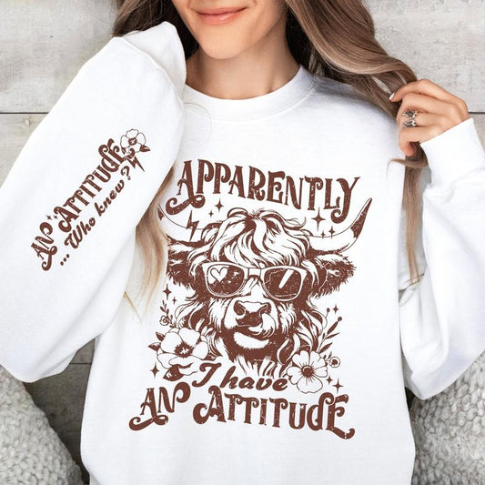 Apparently I Have an Attitude Sweatshirt, Highland Cow Funny Adult, Snarky Western Cow, Sarcastic Sweatshirt, Funny Western Hoodie, Farm Life Cow Tee