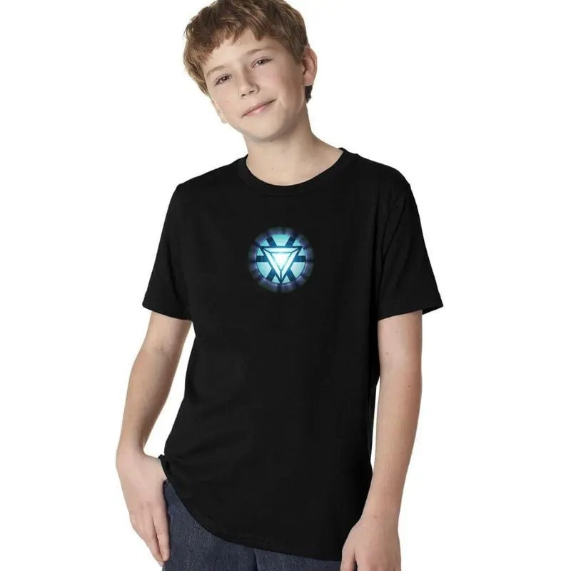 Arc Reactor Youth T-Shirt - Black Cotton Crewneck Casual Top with Unique Graphic Design