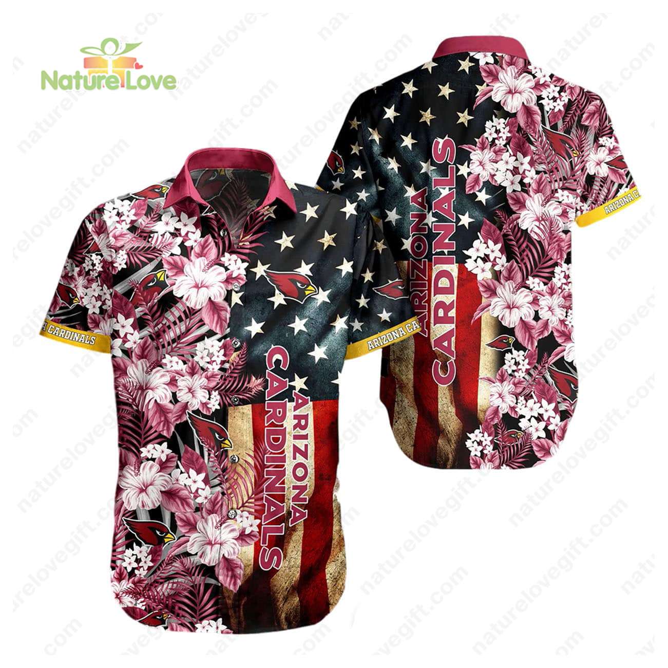 Arizona Cardinals America Flag Hibiscus Flower Hawaiian Shirt