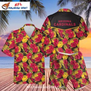 Arizona Cardinals Floral Black Hawaiian Shirt And Shorts Set