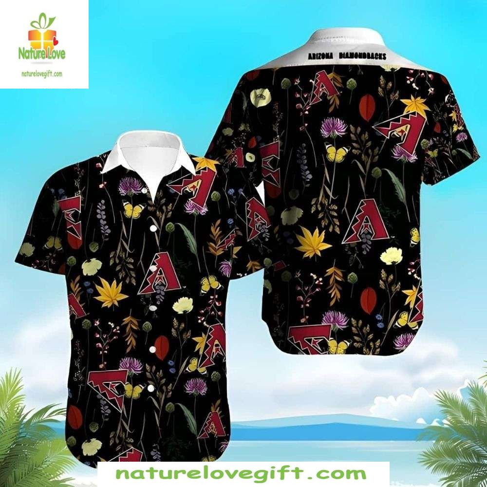 Arizona Diamondbacks Floral Hawaiian Shirt Black Botanical MLB Baseball Apparel
