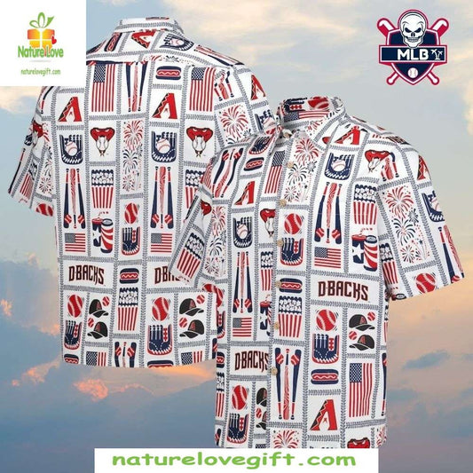 Arizona Diamondbacks Patriotic Hawaiian Shirt Fireworks Flags Baseball Apparel