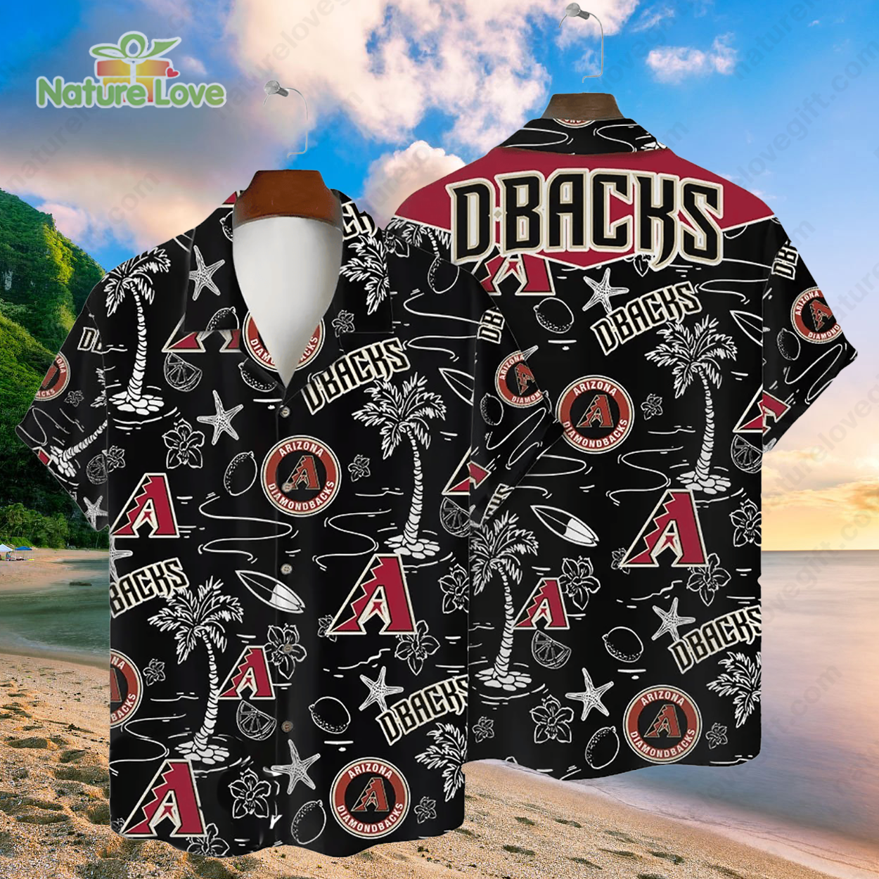 Arizona Diamondbacks Tropical Palms MLB Black Hawaiian Shirt
