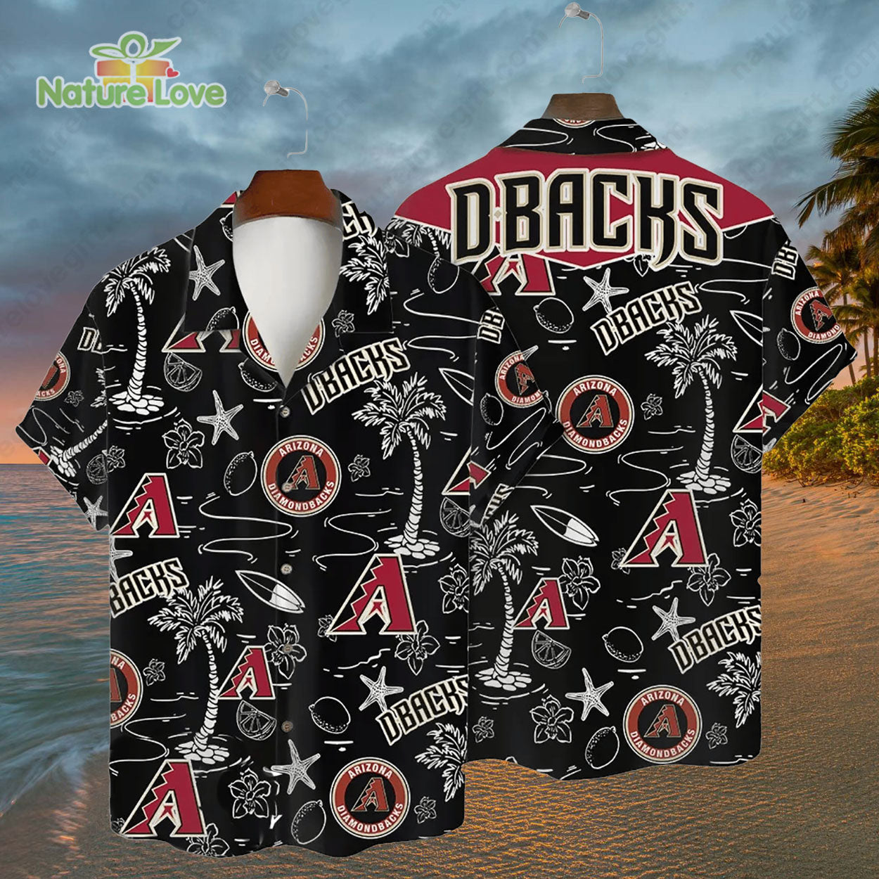 Arizona Diamondbacks Tropical Palms MLB Black Hawaiian Shirt