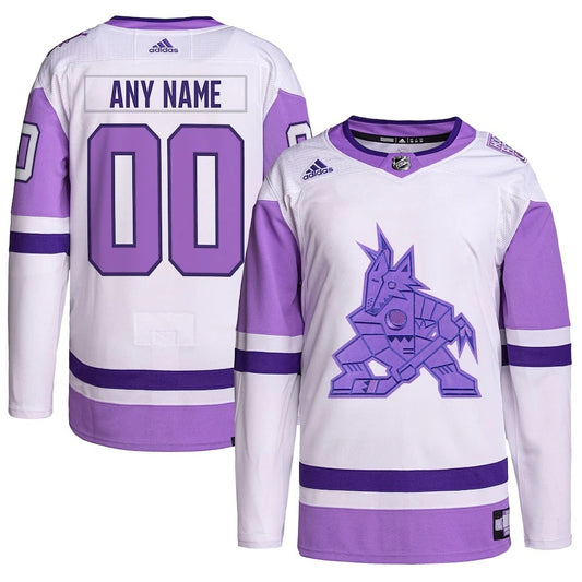 Arizona Coyotes adidas Hockey Fights Cancer Primegreen Authentic Custom Jersey - White Purple.webp