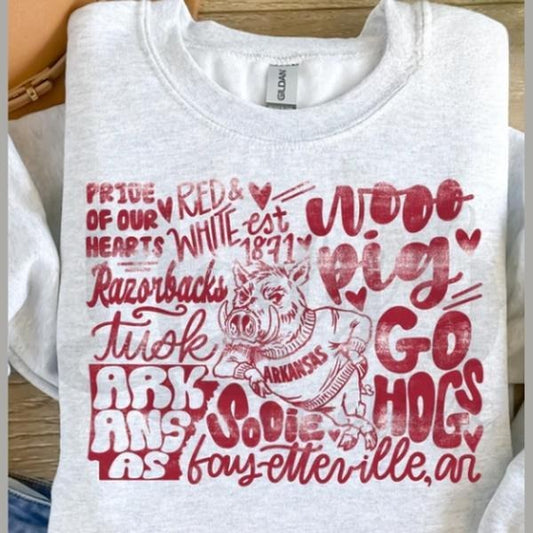Arkansas Razorbacks Graphic T-shirt, Go Hogs Fan Shirt, University of Arkansas Pride Tee, Razorback Pig T-shirt, Red and White Arkansas Apparel, Vintage Arkansas College Shirt