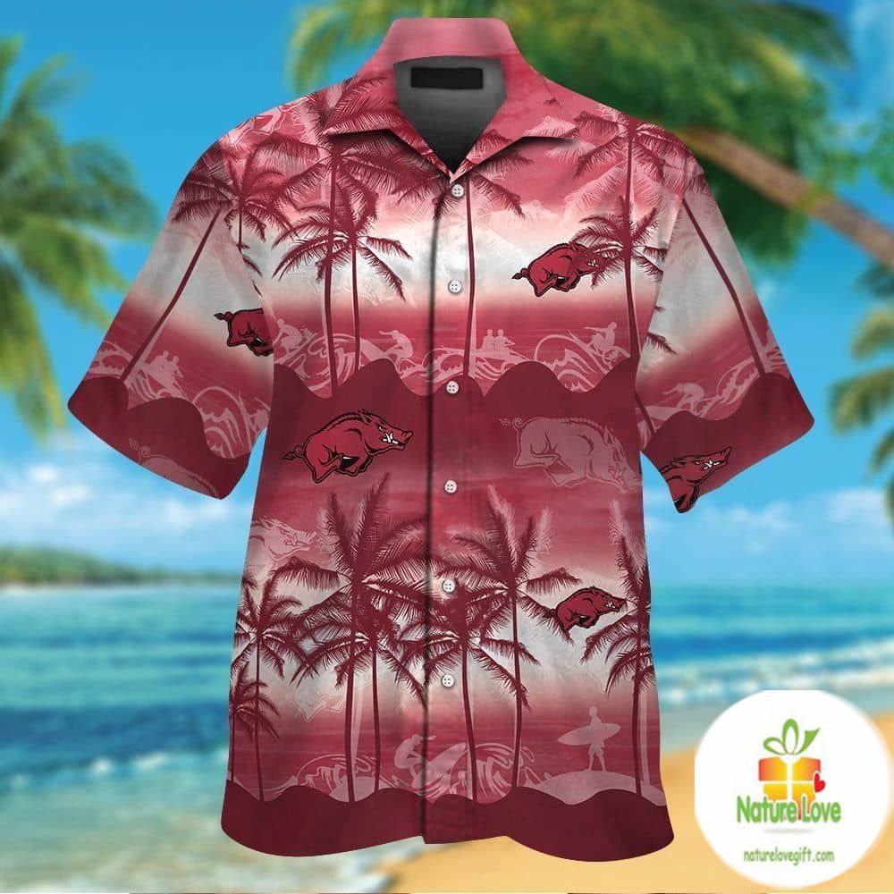 Arkansas Razorbacks Hawaiian Shirt Tropical Aloha Button Up Short Sleeve
