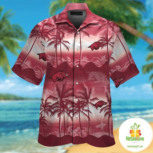 Arkansas Razorbacks Hawaiian Shirt Tropical Aloha Button Up Short Sleeve