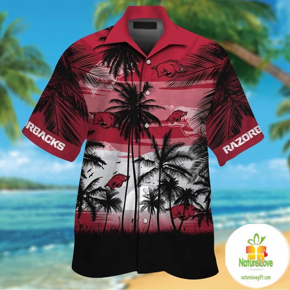 Arkansas Razorbacks Hawaiian Shirt Tropical Palm Aloha Button Up