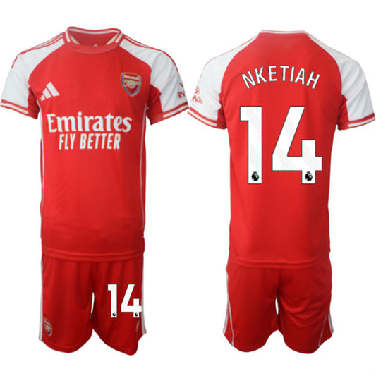 Arsenal F.C #14 Eddie Nketiah Red 2025 Home Soccer Jersey Suit