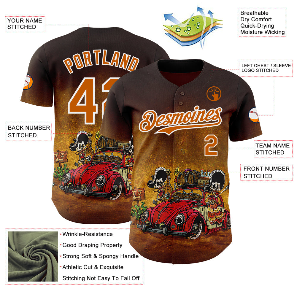 Custom Brown Texas Orange-White David Lozeau Border Bug Authentic Baseball Jersey