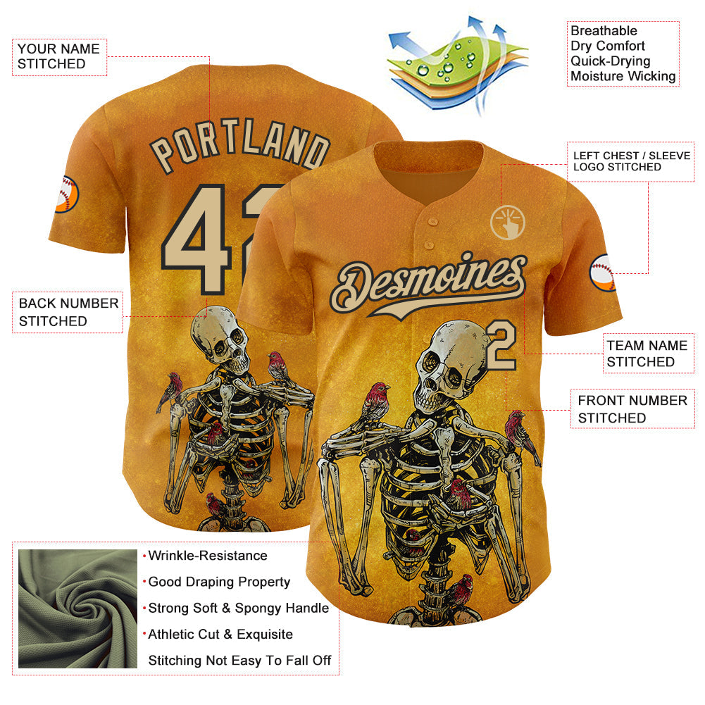 Custom Yellow Vegas Gold-Black David Lozeau Birds Of A Feather Authentic Baseball Jersey