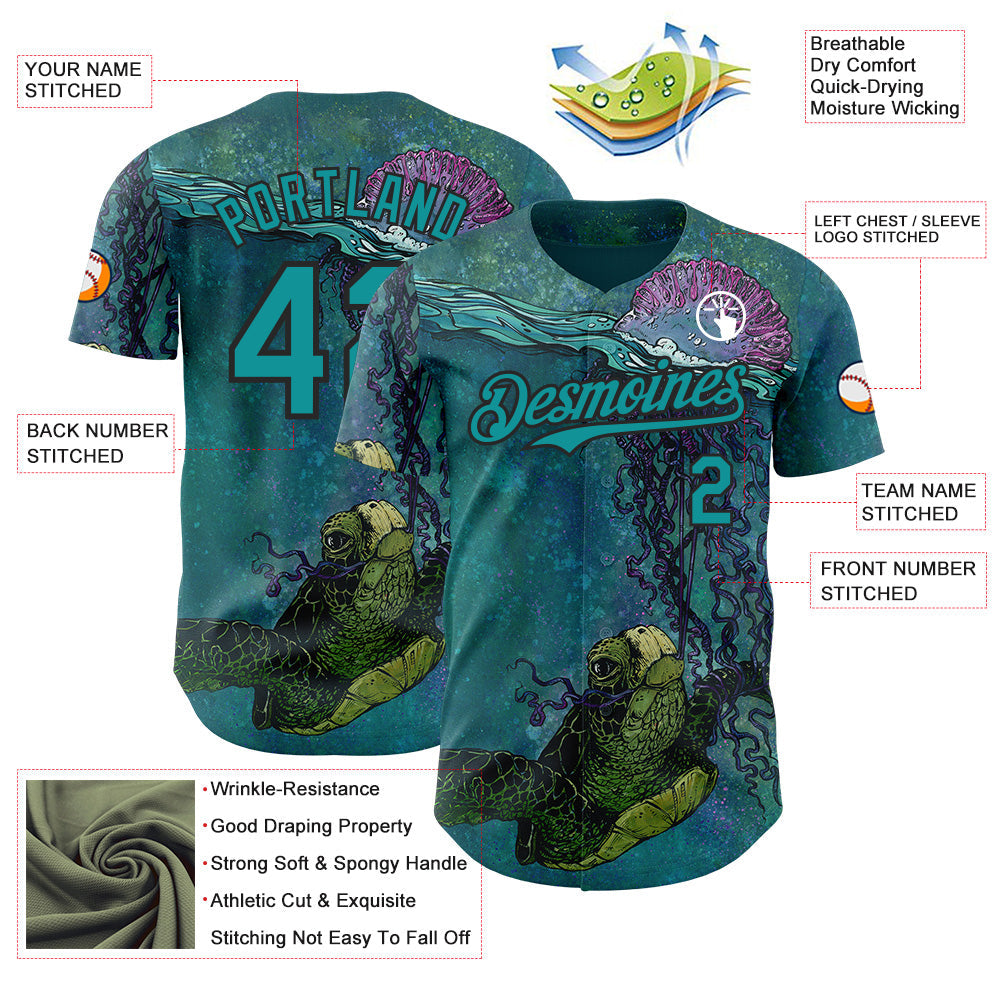 Custom Blue Teal-Black David Lozeau Turtle Buddy And Jelly Authentic Baseball Jersey