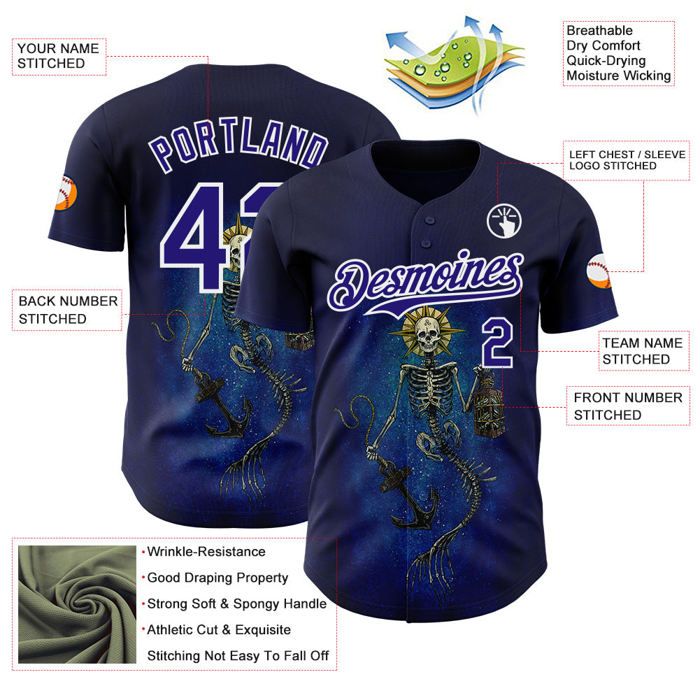 Custom Blue Dark Purple-White David Lozeau Lighting The Way Authentic Baseball Jersey