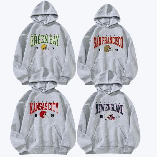 Ash Grey Color All Team Football Hoodie Vintage Football Big Words Logo Hoodie Hometown Football Hoodie Football Thowback Vintage Graphic Tees Football Fan Gift Sport Graphic Shirt Unisex Hoodie
