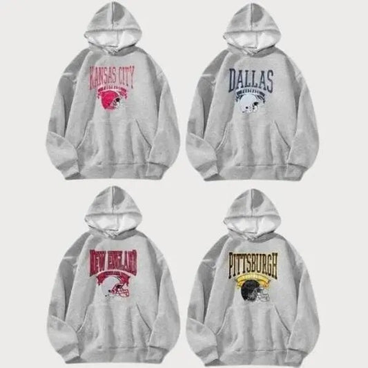Ash Grey Color All Team Football Hoodie Vintage Football Big Words Logo Hoodie Hometown Football Hoodie Football Thowback Vintage Graphic Tees Football Fan Gift Sport